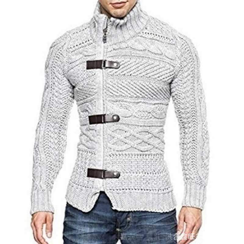 Men's Turtleneck Leather Ring Long-Sleeved Sweater Sweater Men