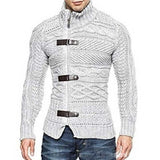 Men's Turtleneck Leather Ring Long-Sleeved Sweater Sweater Men
