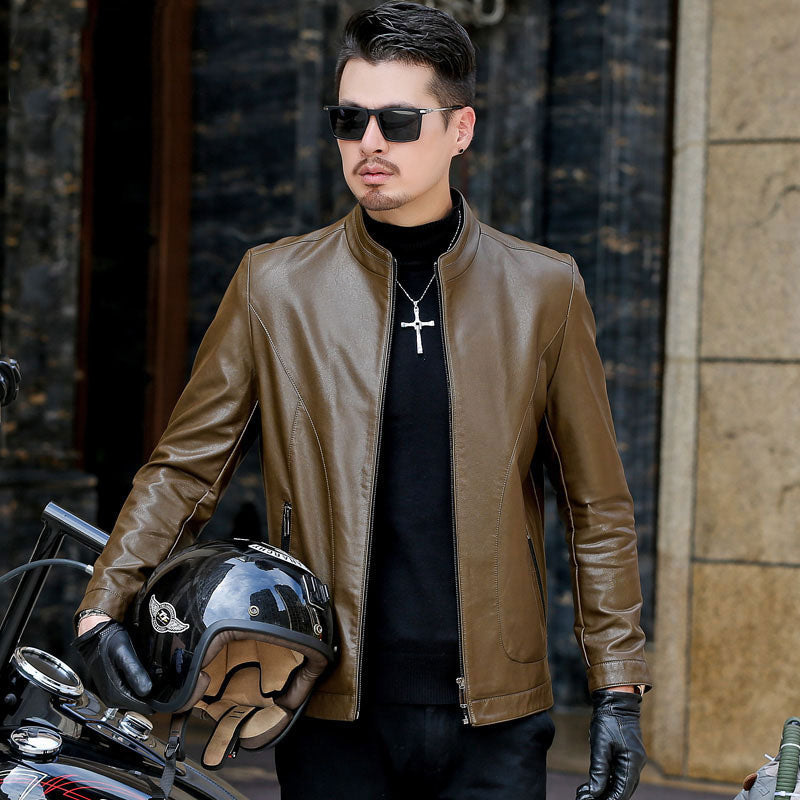 Spring and Autumn Stand Collar Motorcycle Clothing PU Leather Coat Leather Jacket Slim Men Pu Jacket