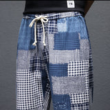 Men's Patchwork Jeans Summer Men's Casual Cropped Pants Loose Men's Clothing Cropped Pants plus Size Retro Sports