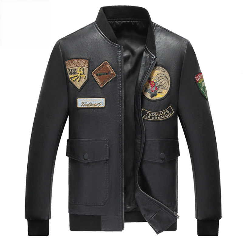 Leather Jacket Men's Baseball Uniform Thin Flight Suit PU Leather Jacket Men Pu Jacket