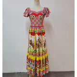 Russian Style Dress Printed High Waist Commuter Yellow Skirt