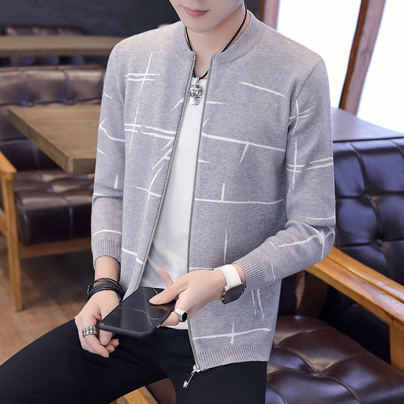 Winter Men's Stand Collar Zipper Cardigan Sweater Knitwear Fashion Casual Slim Coat Men Cardigan Sweater