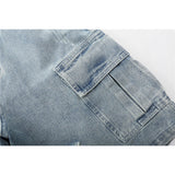 Mens Jean Shorts Washed Make Old Ripped Denim Shorts Men's High Street Fashion Brand Workwear Fifth Pants Street Fashion Loose Middle Pants