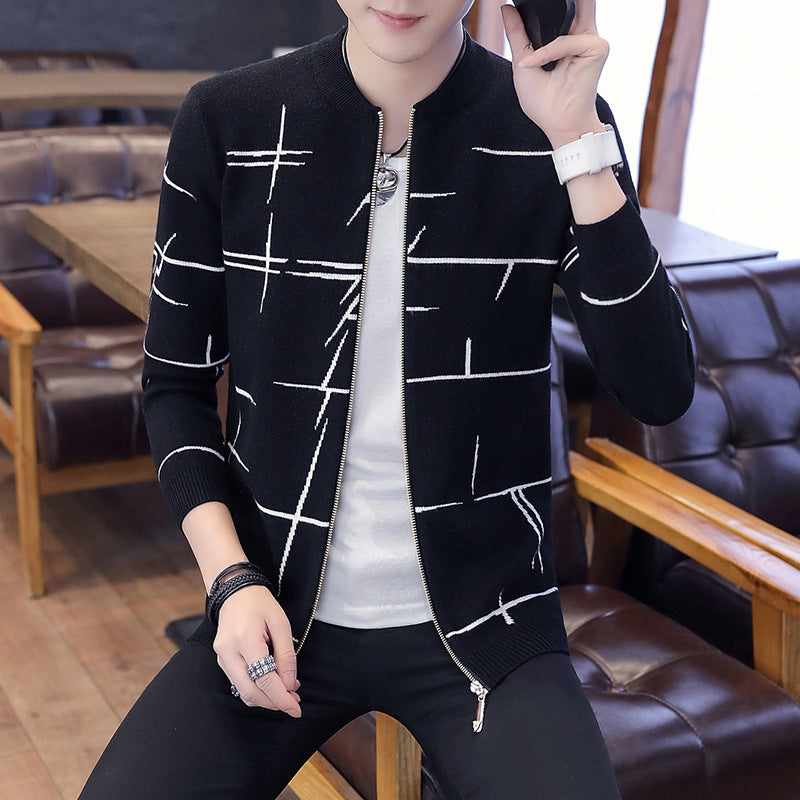 Winter Men's Stand Collar Zipper Cardigan Sweater Knitwear Fashion Casual Slim Coat Men Cardigan Sweater