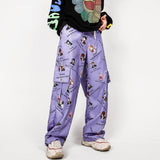 Men's Cartoon Flower Print Multi-Pocket Cargo Pants Men's plus Size Retro Sports Loose Hip Hop Drawstring Jogger Pants Men Pants