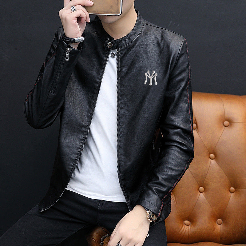 Leather Coat Men's Spring and Autumn Coat Youth Motorcycle Pu Men's Leather Men Pu Jacket
