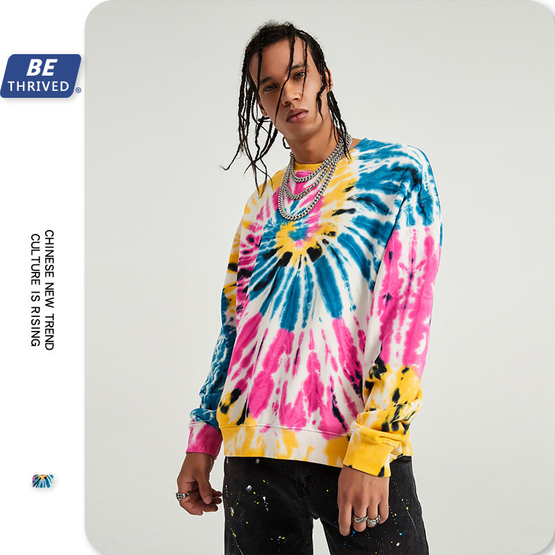 Men's Autumn and Winter plus Size Retro Sports Baggy Coat round Neck Long Sleeve Top Men's Sweater Men Top