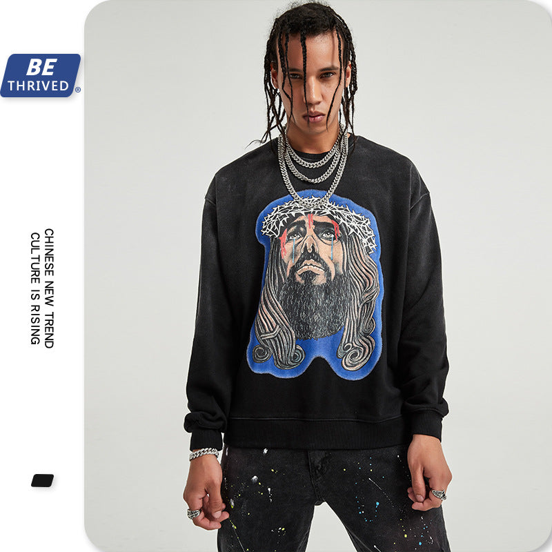 Men's Fall plus Size Retro Sports Coat Top Long Sleeve Crew Neck Sweater Men Top