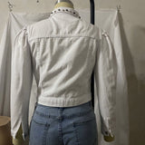Pearl Jean Jacket White Denim Jacket Beaded Denim Jacket for Women