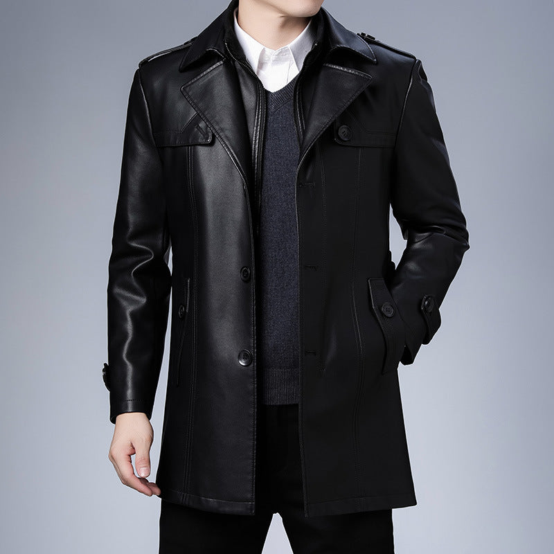Men's Leather Coat Business Casual Lapel Men's Leather Coat Men Pu Jakcet