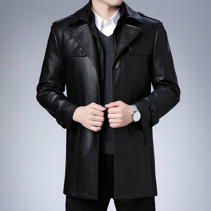 Men's Leather Coat Business Casual Lapel Men's Leather Coat Men Pu Jakcet