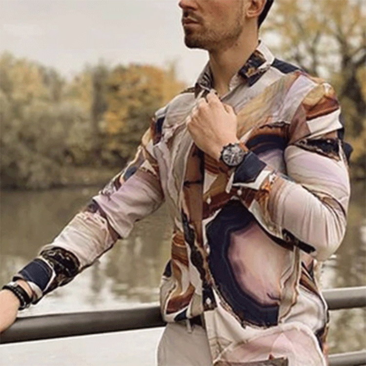 Men's Shirt Printed Long Sleeve Shirt Leisure Vacation Trendy Men's Shirt