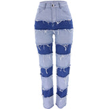 100 Cotton Jeans Women High Waist Tight High Elastic Stitching Wide-Leg Pants Women's Denim Pants