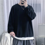 Men Long Sleeve T-shirt False Two-Piece Sweaters Crew Neck