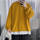 Men Long Sleeve T-shirt False Two-Piece Sweaters Crew Neck