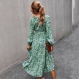 Red Peasant Dress Autumn and Winter Classic Printing Elegant Square Collar Dress Women