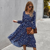 Red Peasant Dress Autumn and Winter Classic Printing Elegant Square Collar Dress Women