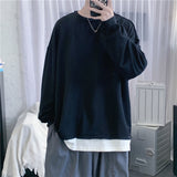 Men Long Sleeve T-shirt False Two-Piece Sweaters Crew Neck