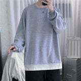 Men Long Sleeve T-shirt False Two-Piece Sweaters Crew Neck