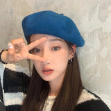 Beret Hat Pure Color Wool Women's Autumn and Winter Painter Cap Retro