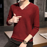 Winter Men's Slim V-neck Pullover Sweater Fashion Trend Casual Bottoming Shirt Men Pullover Sweaters