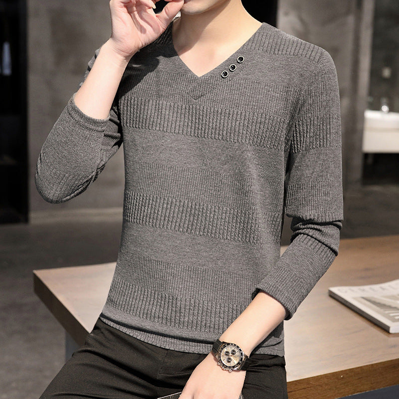 Winter Men's Slim V-neck Pullover Sweater Fashion Trend Casual Bottoming Shirt Men Pullover Sweaters