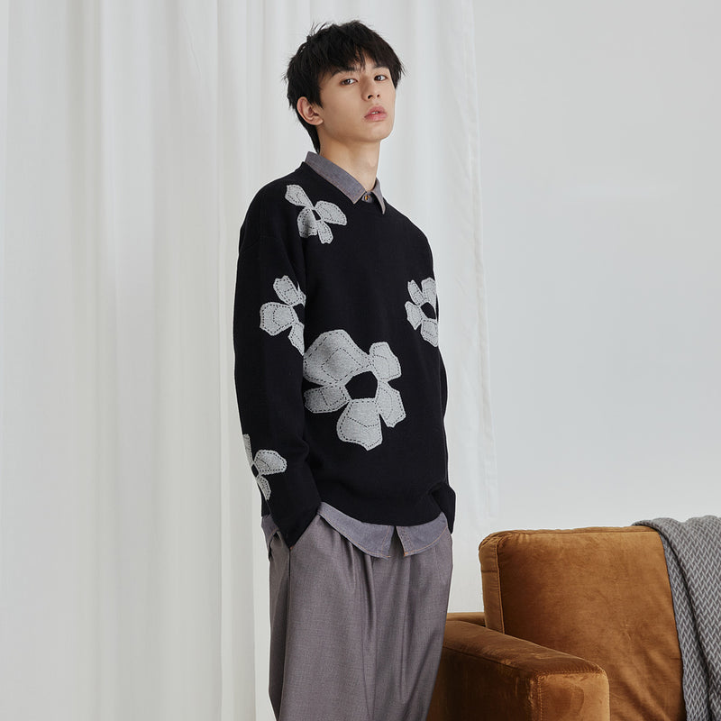 Men's Round Neck Long Sleeve Sweater Men's Autumn Simplicity Jacquard Sweater Coat Large Size Loose Men Sweaters