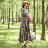 Russian Style Dress Fall Vintage Print Lace-up Dress