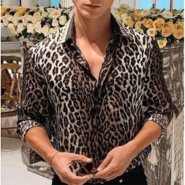 Leopard Print Long Sleeve Shirt Fashion Casual Style Top