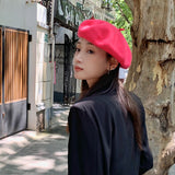 Beret Hat Pure Color Wool Women's Autumn and Winter Painter Cap Retro