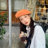 Beret Hat Pure Color Wool Women's Autumn and Winter Painter Cap Retro