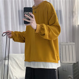 Men Long Sleeve T-shirt False Two-Piece Sweaters Crew Neck
