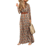 Red Peasant Dress Autumn and Winter Long Sleeve V-neck Bohemian Floral Dress for Women