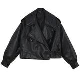 80's Leather Jacket Spring Long Sleeve Lapel Loose Women's Leather Jacket