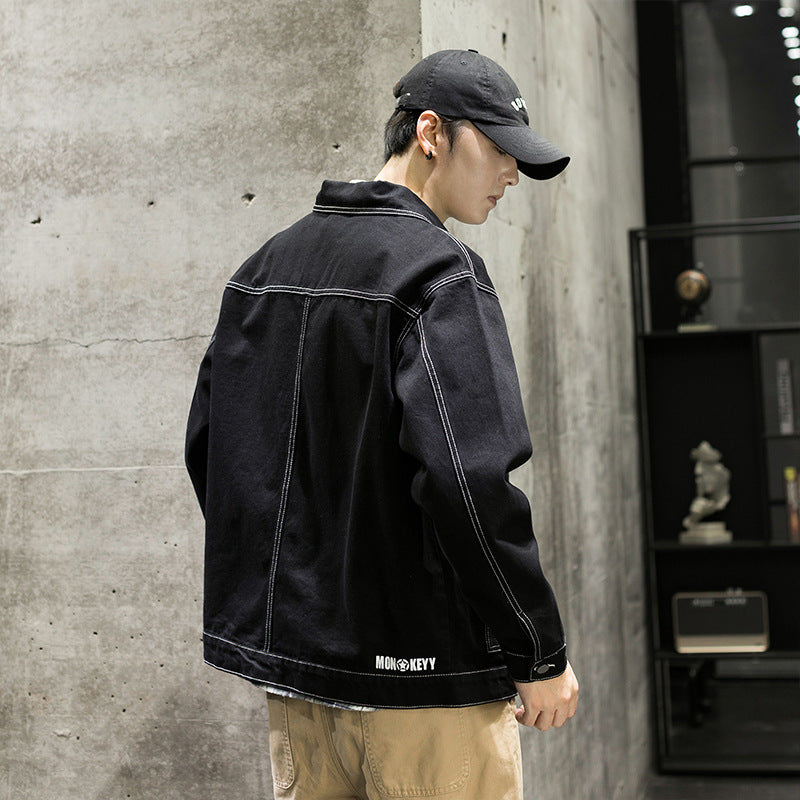 Men's Fall Denim Jacket Men's Loose plus Size Casual Top Jacket Men Denim Jacket