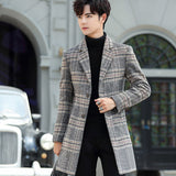 Plaid Peacoat Mens Fashion Plaid Mid-Length Single-Breasted Coat Men's Autumn and Winter Coat