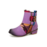 Coachella Cowboy Boots Autumn and Winter Stitching Floral Retro Fashionable Chunky Heel Plus Size Martin Boots