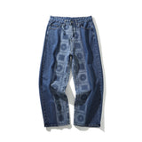 Printed Jeans Men's plus Size Retro Sports Trousers Straight Pants Men's Clothing Men Denim Pants