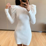 Sexy Backless Cross-Back Bandage Dress Long-Sleeved Bubble Sleeve Slim-Fit Dress