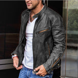 Urban Leather Jacket Winter Solid Color Casual Zipper Decorative PU Leather Jacket Coat for Men
