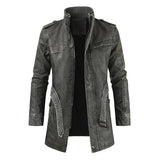 Urban Leather Jacket Autumn and Winter Vintage Men's Stand Collar Fleece-Lined Thickened Leather Jacket Coat