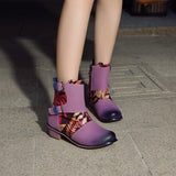 Coachella Cowboy Boots Autumn and Winter Stitching Floral Retro Fashionable Chunky Heel Plus Size Martin Boots