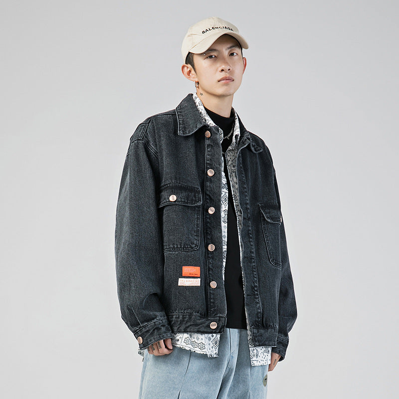 Men's Spring Leisure Loose Color Matching plus Size Jacket Denim Jacket Men Denim Jacket