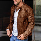 Urban Leather Jacket Winter Solid Color Casual Zipper Decorative PU Leather Jacket Coat for Men