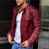 Urban Leather Jacket Winter Solid Color Casual Zipper Decorative PU Leather Jacket Coat for Men