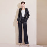 Women Pants Suit Uniform Designs Formal Style Office Lady Bussiness Attire Slim Black Blazer Wide Leg Pants Two-Piece Suit