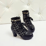 Coachella Cowboy Boots Autumn and Winter Stitching Lace Sweet Chunky Heel Martin Boots