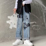 Anime Print Jeans Denim Pants Autumn Vintage Printed Loose Wofor men Casual Pants