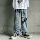 Anime Print Jeans Denim Pants Autumn Vintage Printed Loose Wofor men Casual Pants